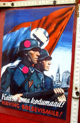 Werbe Plakat SS mit Fahne und Soldaten 28 x 20 cm Repro aus einem alten Händlerbestand
