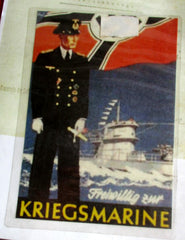 Werbe Plakat Kriegsmarine mit Fahne und Schiff ca 28x20 cm Repro aus einem alten Händlerbestand