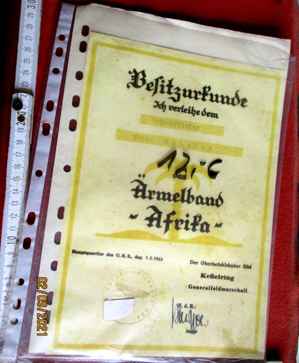 Verleihungsurkunde Urkunde Ärmelband Afrika DAK Sammlerfertigung aus einem alten Händlerbestand