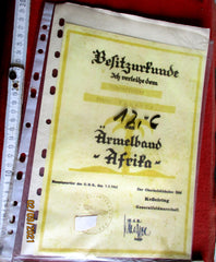 Verleihungsurkunde Urkunde Ärmelband Afrika DAK Sammlerfertigung aus einem alten Händlerbestand