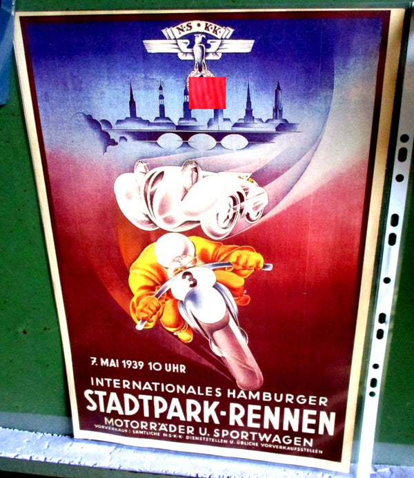 NSKK 1939 Hamburg Stadtpark-Rennen Plakat Propaganda Maße ca 30 x 21,5 cm