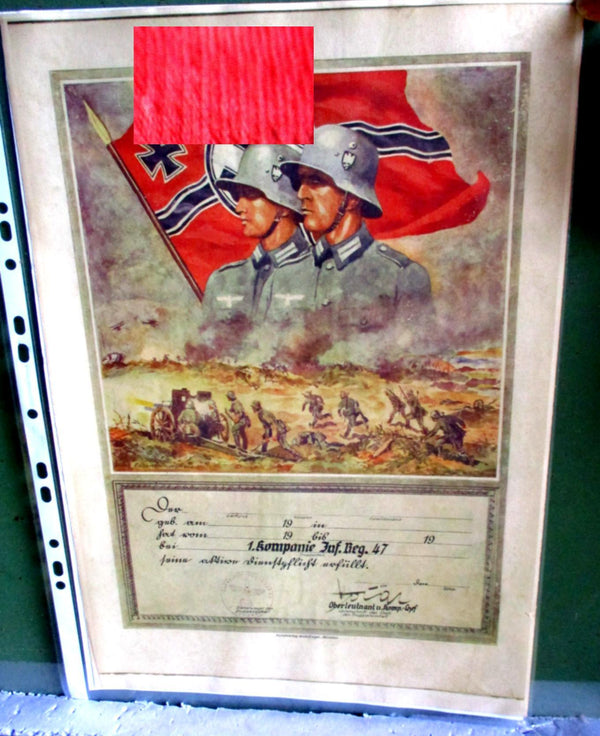 Sturm-Infanterie Urkunde DIENSTPFLICHT BLANKO Plakat Wehrmacht Propaganda Maße ca 30 x 21,5 cm