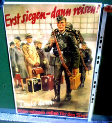 Landser Urlaub Plakat Räder müssen rollen für den Sieg Wehrmacht Propaganda Maße ca 30 x 21,5 cm erst siegen---dann reisen